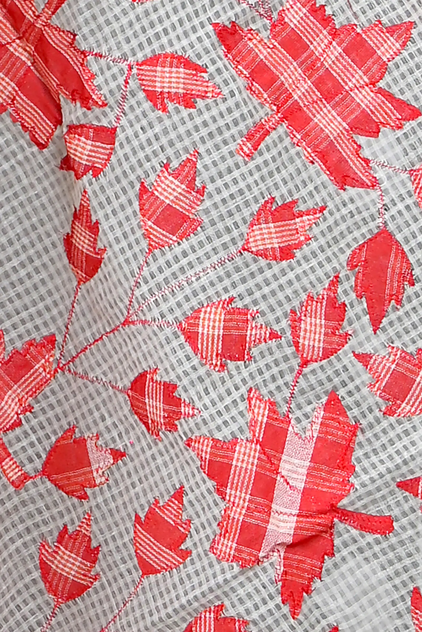 White Red Cotton Variti Aplic Applique Saree (610)